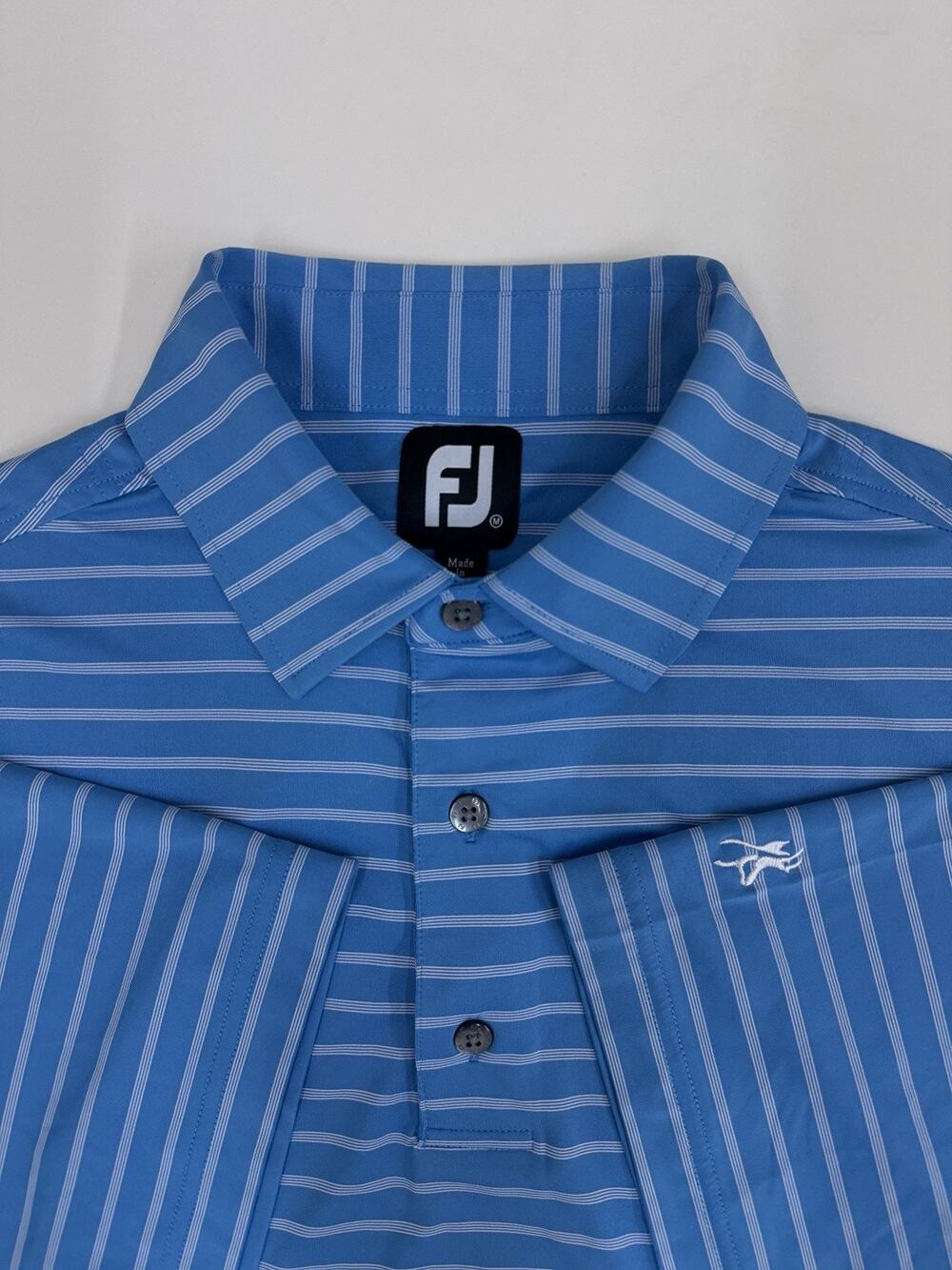 FootJoy FJ Mens Golf Polo Medium Blue White Striped Short Sleeve Performance